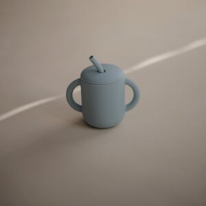 TAZA DIDÁCTICA+PAJITA SILICONA SOLID POWDER BLUE