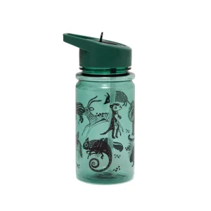 Botella Plástico con Pajita Black Animals Verde
