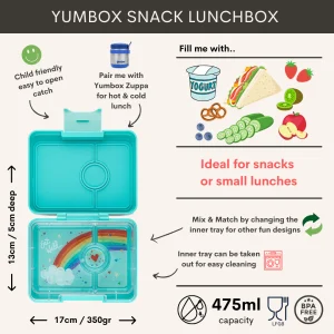 Caja Bento Snack 3 secciones Misty Aqua / Bandeja Rainbow